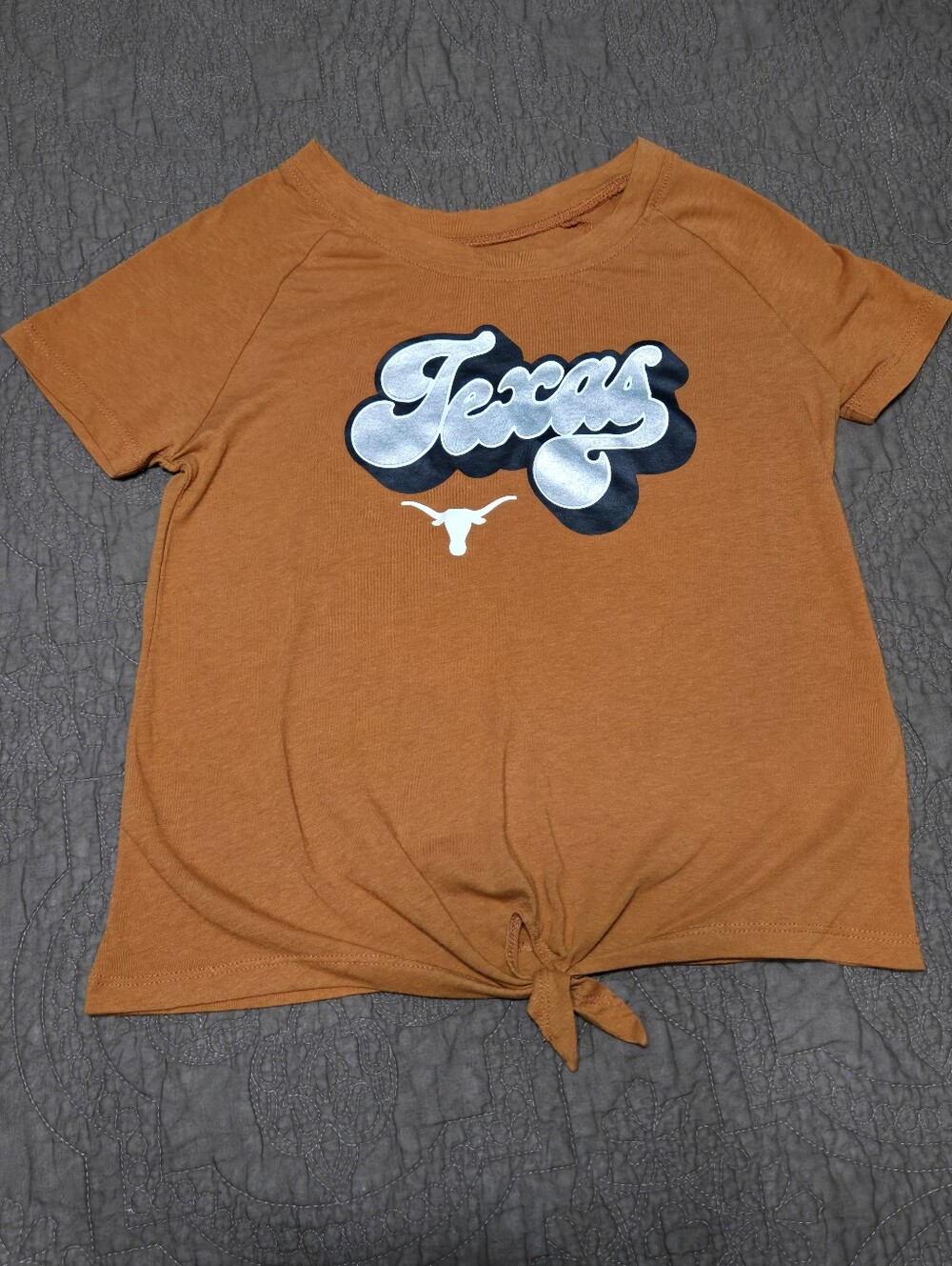 University of Texas Burnt Orange UT Longhorn T-shirt front tie, kids M